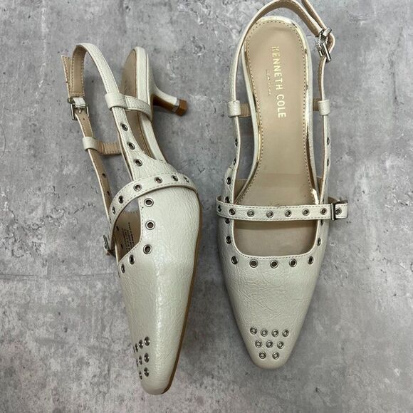 Kenneth Cole Ivory Martha Eyelet Slingback Kitten Heels Womens Size 8M - Picture 2 of 10